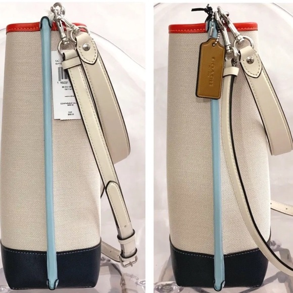 🚨SOLD🚨COACH Mollie Smooth Leather & Jacquard Colorblock Double Straps Bucket Bag - Picture 12 of 14